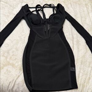 Chic Black Bandage Long Sleeve Dress